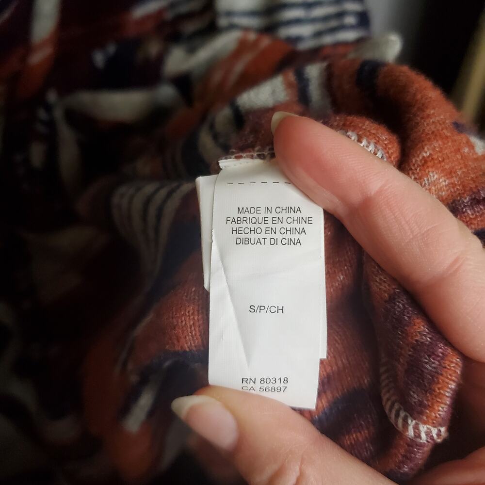 🔥 Lucky Brand Drape Front Aztec Sweater Cardigan Women's Size Small Blue Orange - Picture 10 of 15